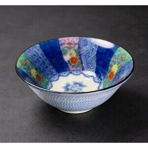 Vintage Japanese Imari Style Porcelain Bowl 5 7/8” Floral Blue Multicolor